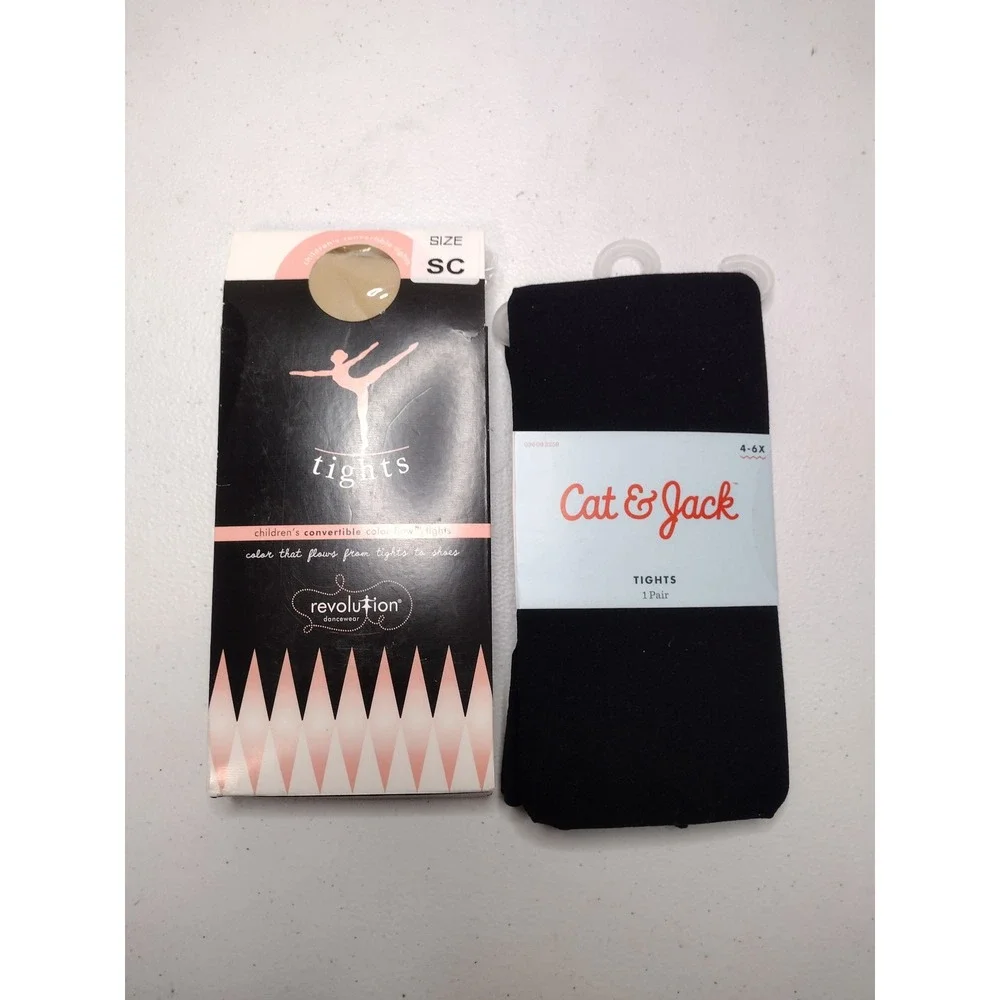Cat & Jack Black Footed Tights 4-6X Revolution Dancewear Tan Convertible SC Set